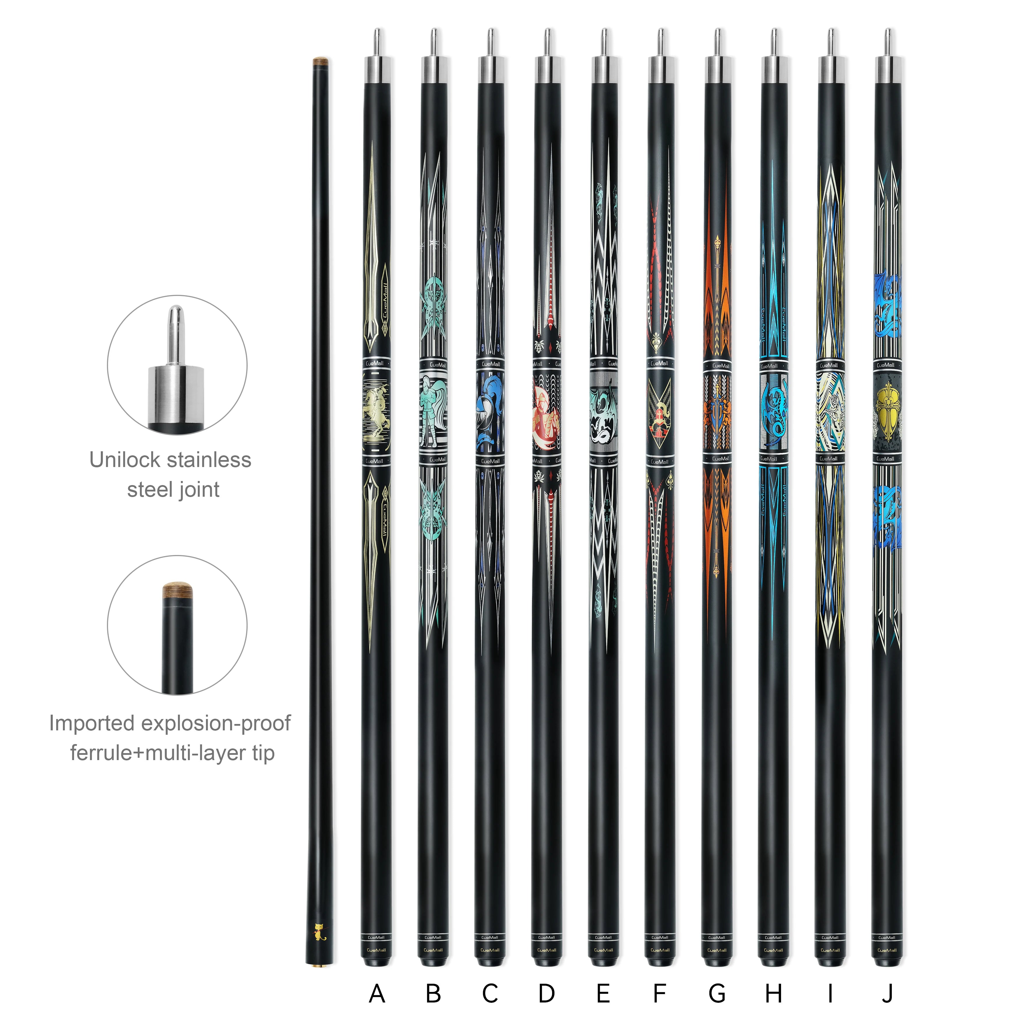 Hot Selling Wholesale Price Billiard 1/2-PC Carbon Fiber  Uni Loc Joint Pool Cue 13mm Tip 57 Inch Length on Promotion Sale