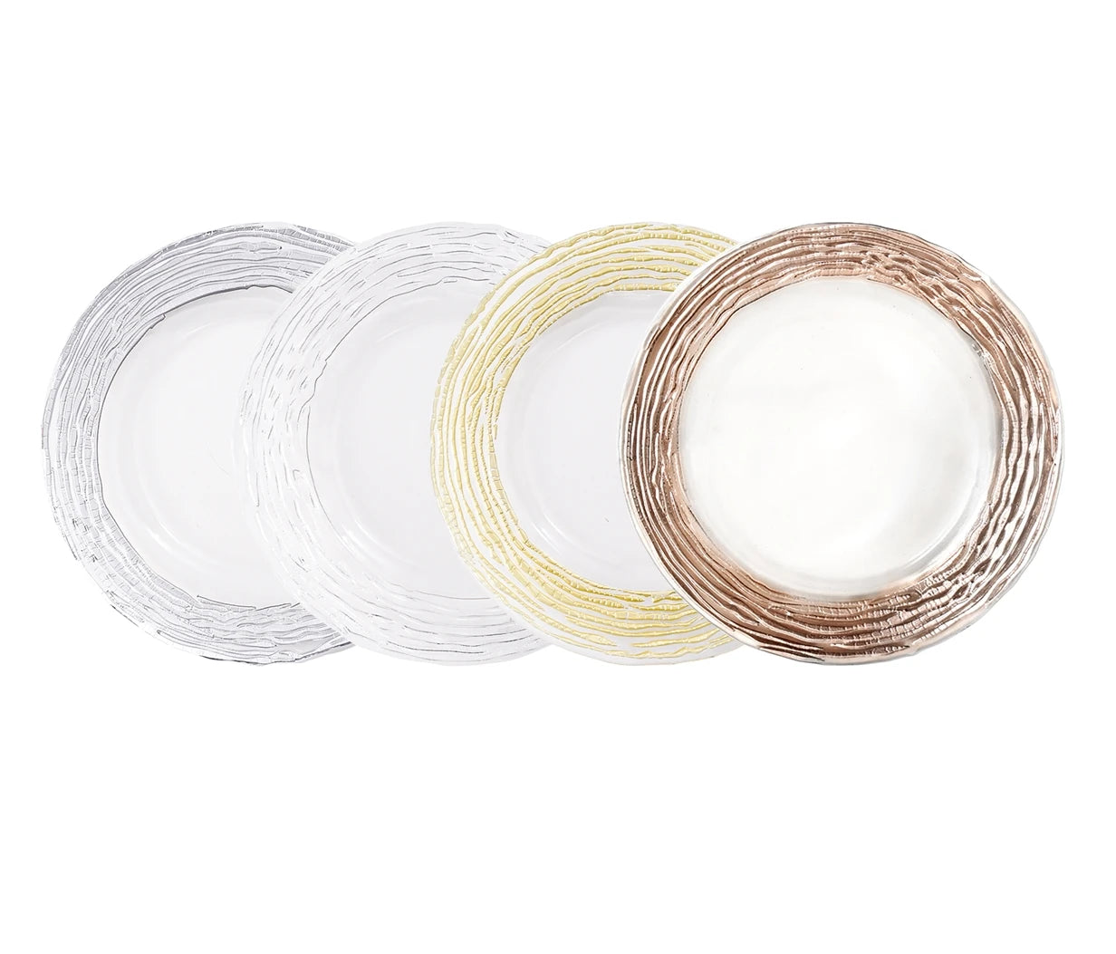 13 Inch Luxury Glass Chargers Plate Big Round Rose Gold Silver Trim Clear Plate Wedding Banquet Table Ware