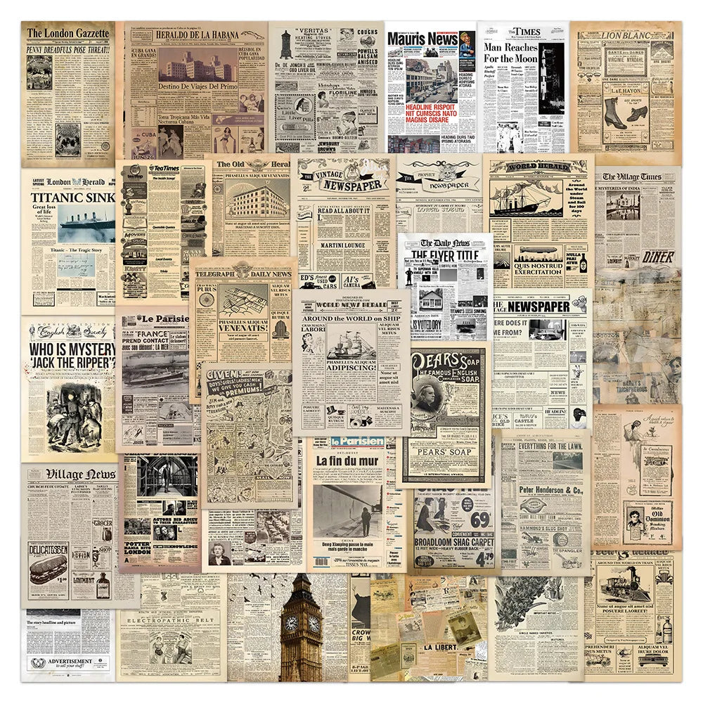 60PCS Trendy random art work vintage washi decals global news paper sticker