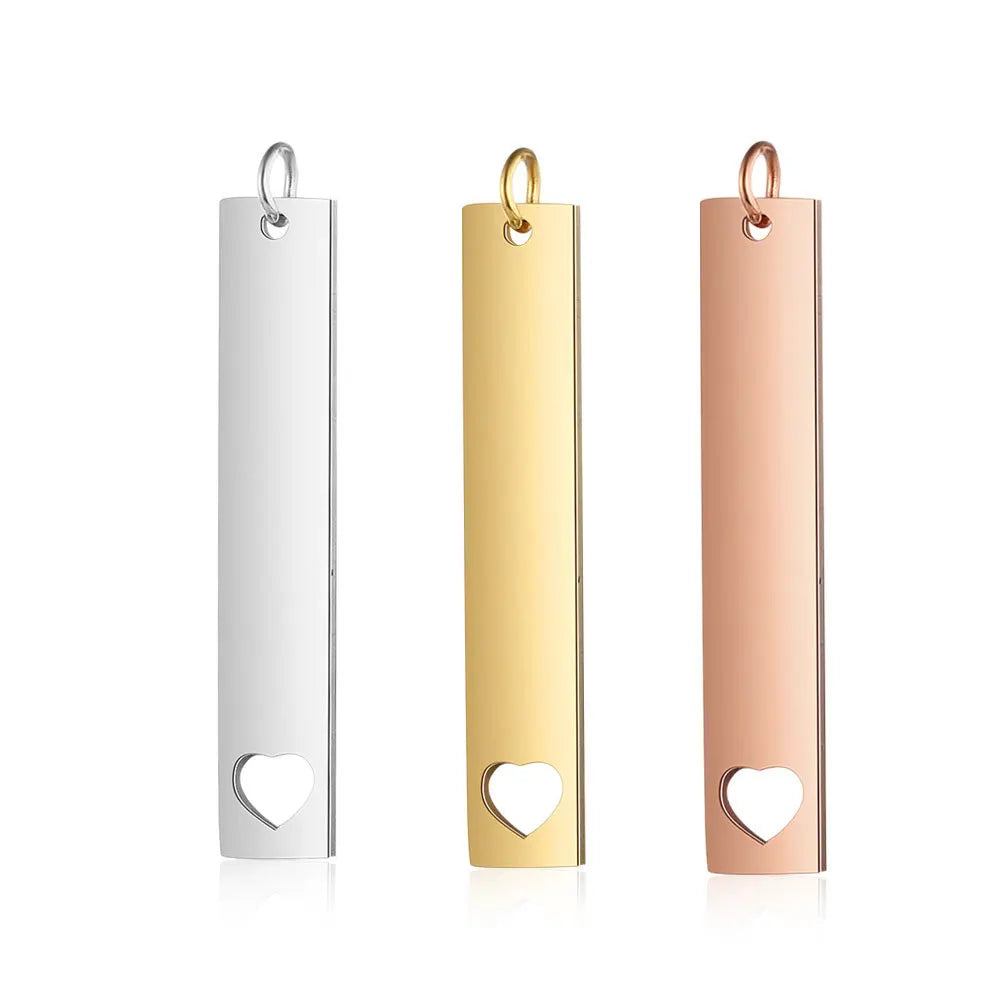 Wholesale Stainless Steel Gold Plated 7*40mm Hollow Heart Rectangle Plain Bar DIY Jewelry Findings