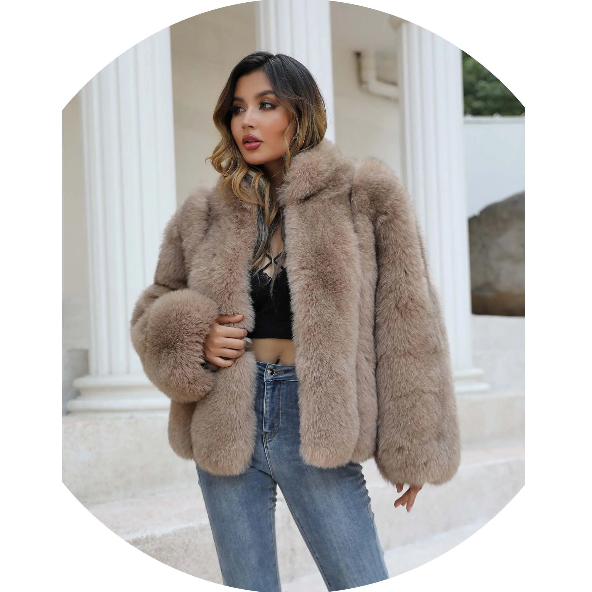 Winter Warm Thick Real Fox Fur Full Skin Ladies Fur Coat Jacket