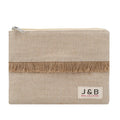 Factory Custom Cotton Jute Mixture Zipper Pouch Gift Bag with Jute Fringe Lace Natural Eco Friendly Makeup Skincare Bags