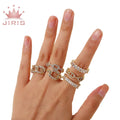 JIRIS 18k Gold Plated Cubic Zirconia Rings Adjustable Open Shiny Zircon Stone Paved Stackable Eternity Wedding Band Ring