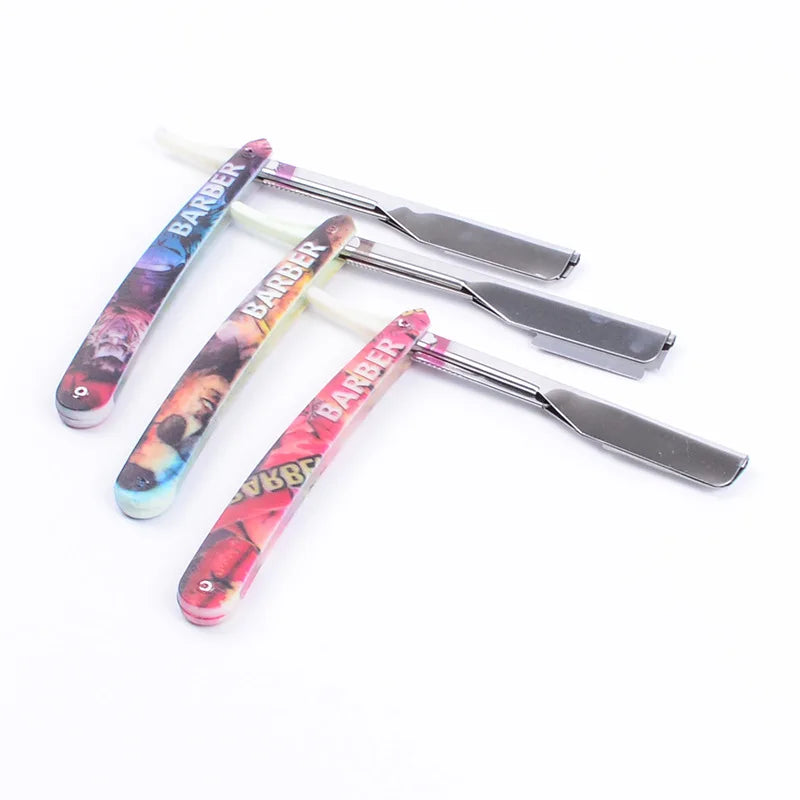 Wholesales Colorful Finger Shavette Barber Razor Holder Folding Blade Knife Beard Tools Shaving Straight Razor for Men