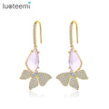LUOTEEMI Crystal Female Dangling Charm Big Pink Healing Drop Woman Jewelry Hook Fashion Butterfly Earring