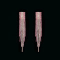 Ziming Customized Rhinestone Earrings Pink Tone Long Tails Studs Trendy Tassel Shape Multiple Wedding Bridal Colors
