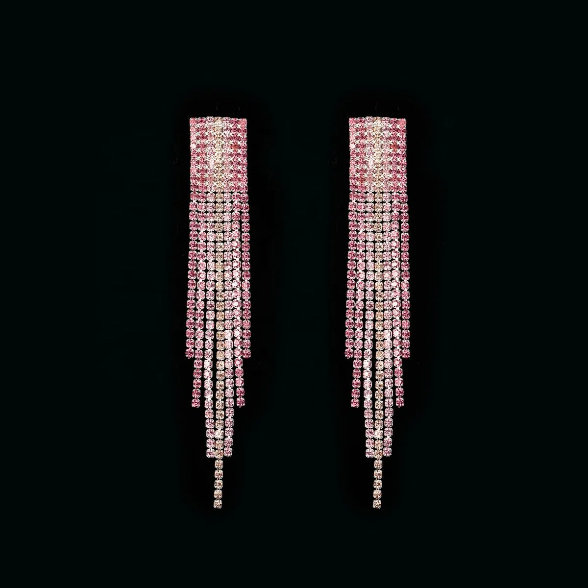 Ziming Customized Rhinestone Earrings Pink Tone Long Tails Studs Trendy Tassel Shape Multiple Wedding Bridal Colors