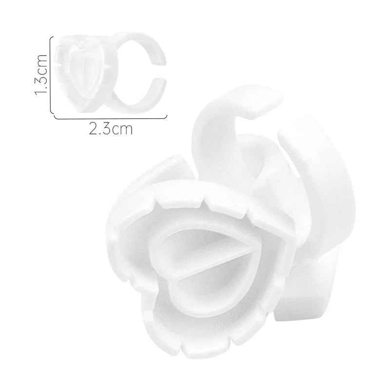 100Pcs Heart Eyelash Extension Glue Ring Holder Eye Lash Fans Flowering Quick Blossom Cup Tattoo Pigment Container