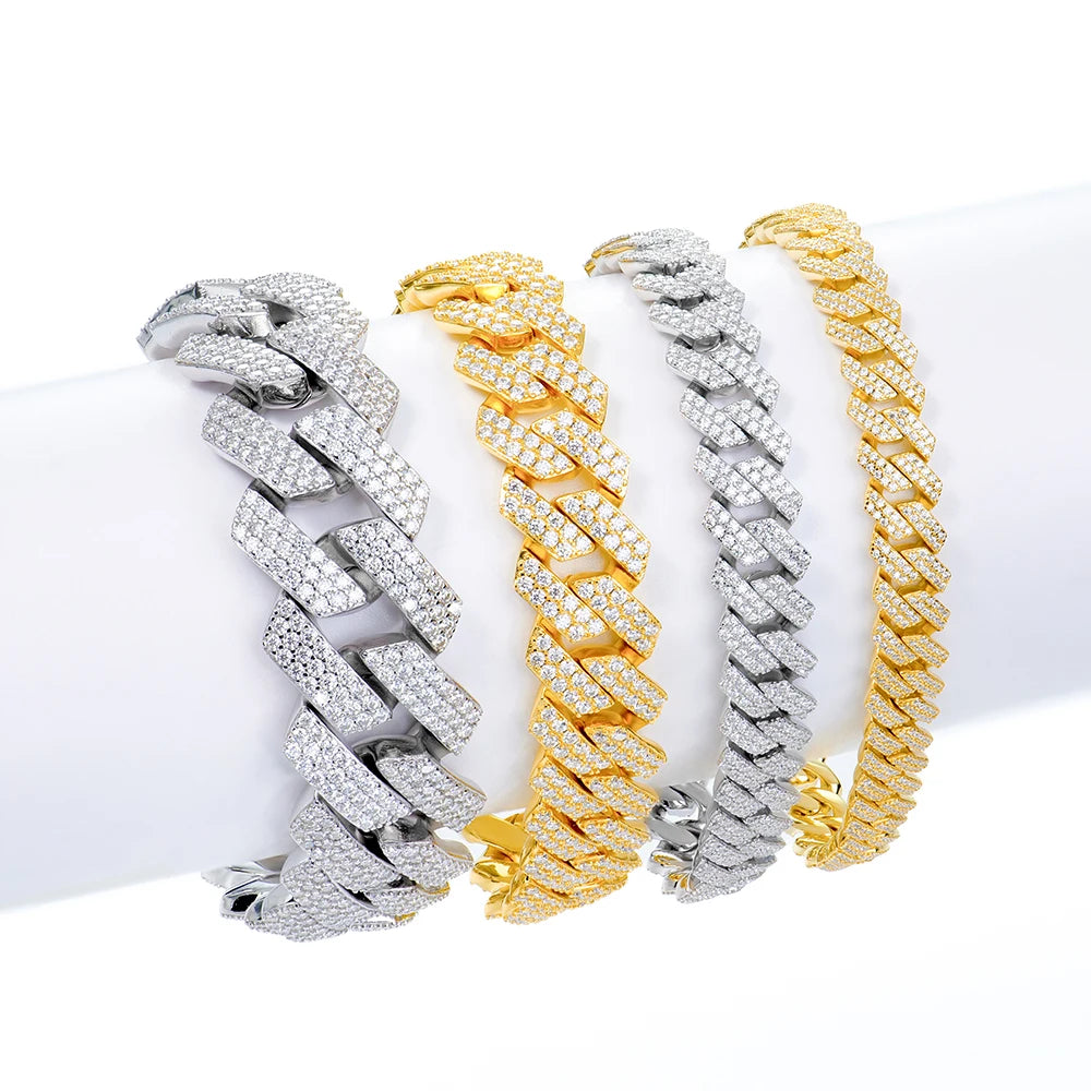 Miami Cuban Chain Iced Out Moissanite Bracelet  8mm 10mm 12mm Arc Style Ready to Ship 925 Silver for Men /Women's Charm