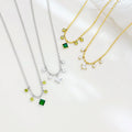 New High Quality Hot Stainless Steel Beads Chain Gold Necklace Small Square Pendant Necklace Colorful Zircon Pendant Necklace
