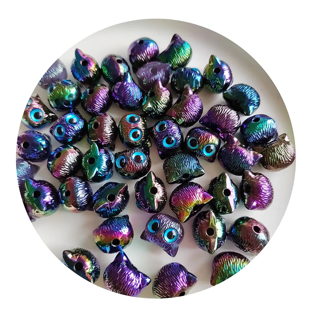 100pcs  Cartoon Cat Head Resin Beads Cute Blue Eye Loose Spacer Bead for Jewelry Making DIY Bracelet Accessories