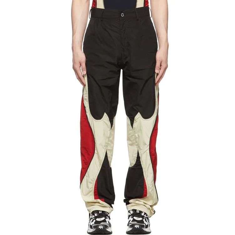Custom Logo Mens Polyester Sportswear Nylon Panel Patch Work Track Streetwear Trousers Hip Hop Pants