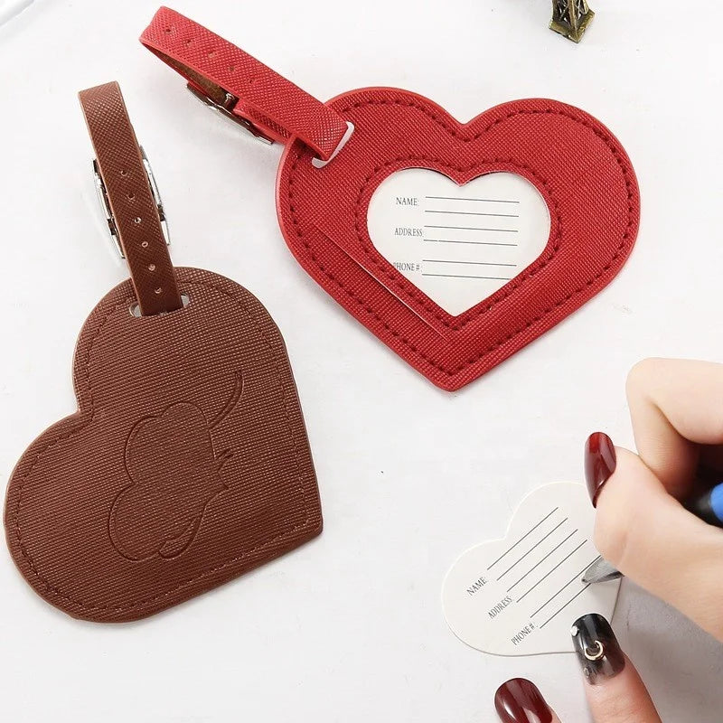 Custom Wholesale PU Leather Heart Round Shape Couple Luggage Tag Personalized for Gift