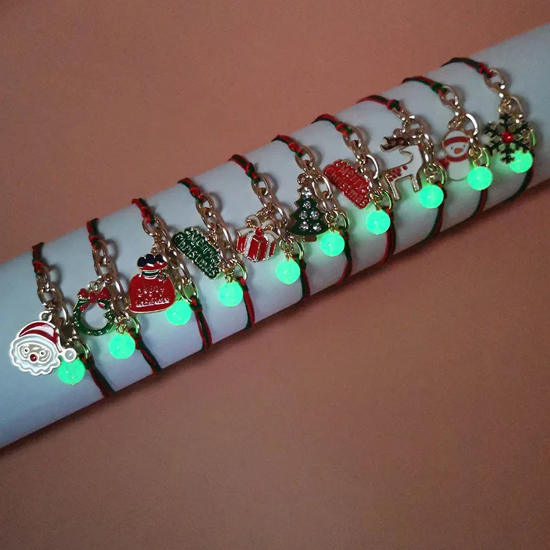 Christmas Bracelet Alloy Christmas Tree Snowman Elk Snowflake Bells Gift Bracelets Custom Santa Handmade Beaded Bracelets