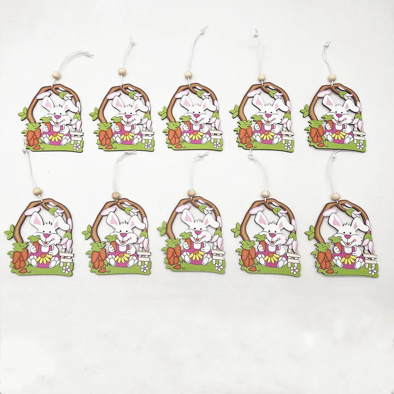 Farmhouse Easter Wooden  DIY Decoration Wooden Pendants hang With Ropes