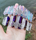 2026 Gems Fashion Aura Quartz Crystals Healing Stones Point Headband 2026 Moon Charms Loose Gemstone Jewelry Women Hair Tuck Comb Healing Crystals