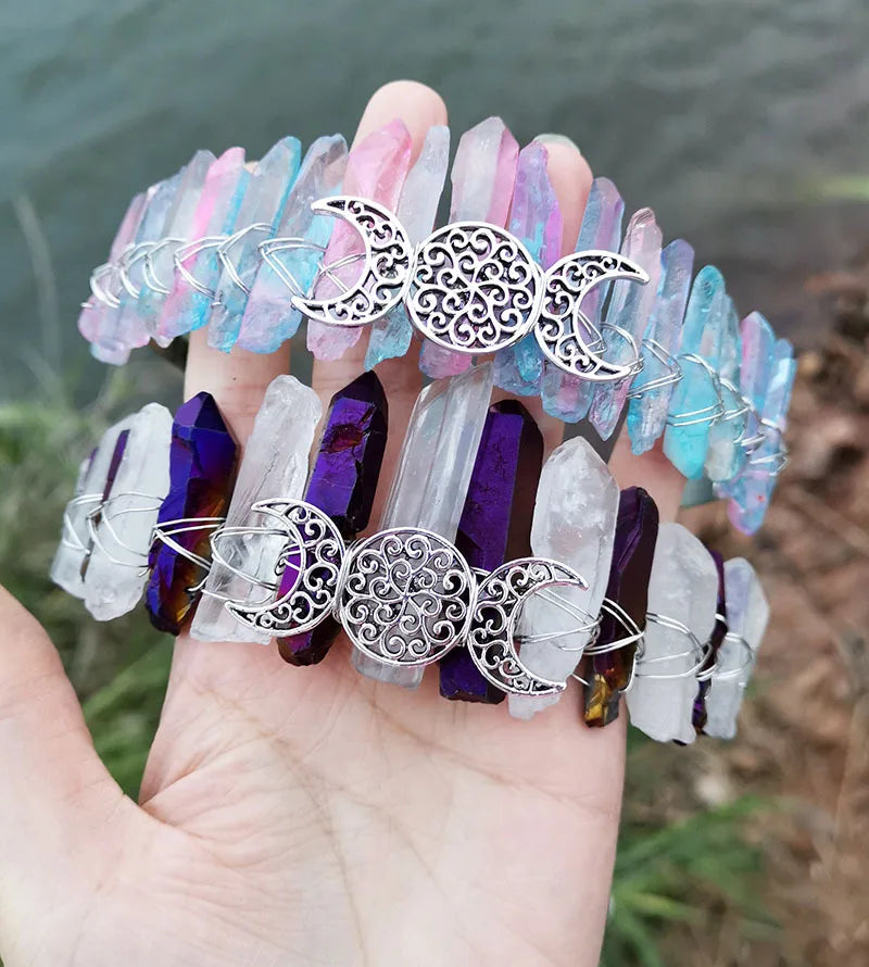 2026 Gems Fashion Aura Quartz Crystals Healing Stones Point Headband 2026 Moon Charms Loose Gemstone Jewelry Women Hair Tuck Comb Healing Crystals
