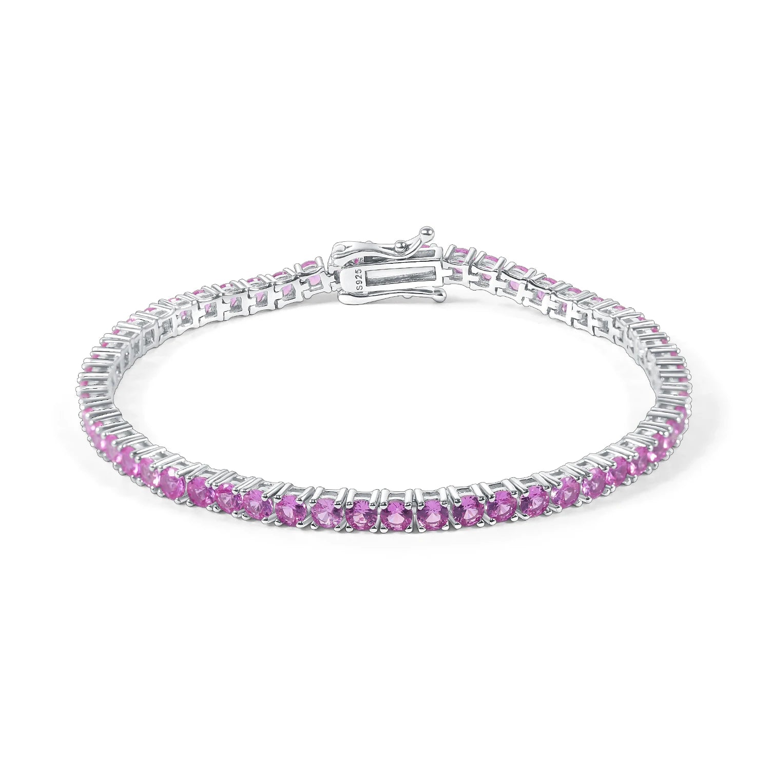 Competitive Pricing Jewelry Resizeable Diamond Chain Pink Sapphire Adjustable 3mm 925 Silver Tennis Bracelet With Clasp
