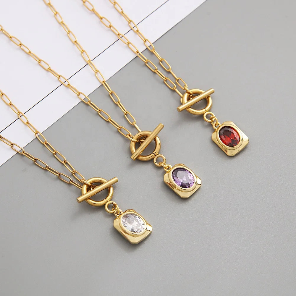 Hip Hop 18K Gold Plated OT Buckle Necklace Multi-Color Diamond Flower Shape for Women's Weddings Anniversaries Gifts Made Copper