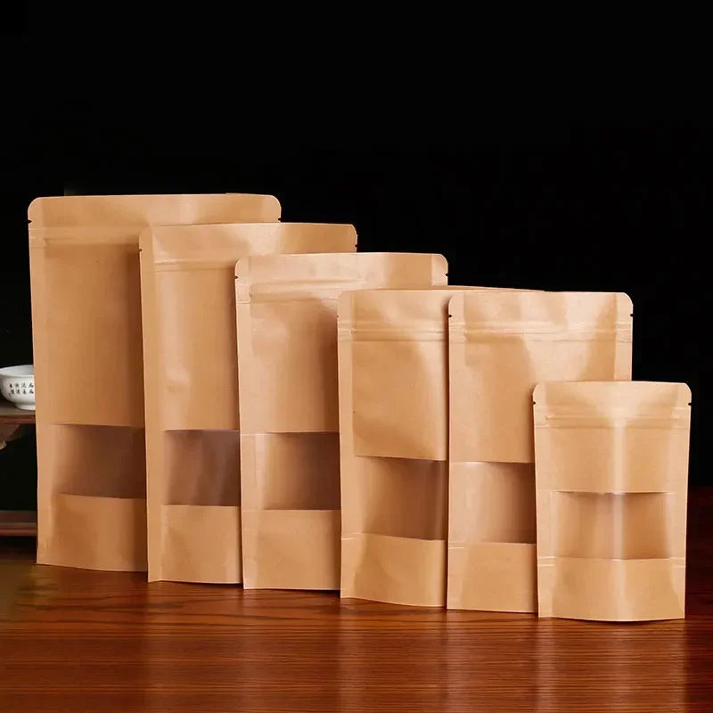 Brown Kraft Paper Stand up Pouch With Window Packaging Wholesale Custom Print Dry Food Bag Custom Bulk Customized Printing