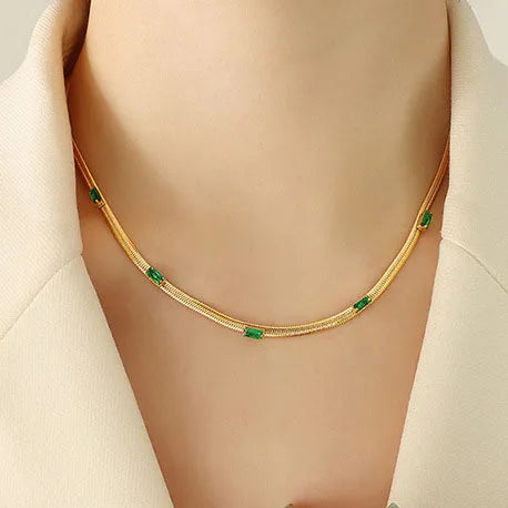 New Design Simple 18K Gold Plated Stainless Steel Snake Chain Choker Necklace Bracelet Set for Women