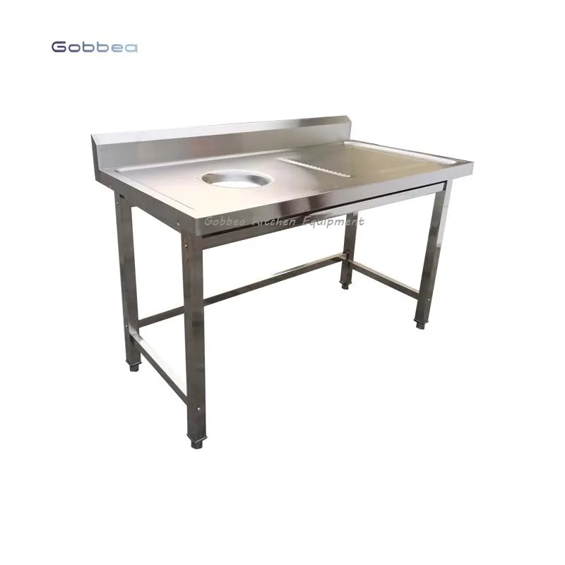 Customized Stainless Steel Work Table Assembled Work Bench with Garbage Hole and Drainboard for Large Kitchen