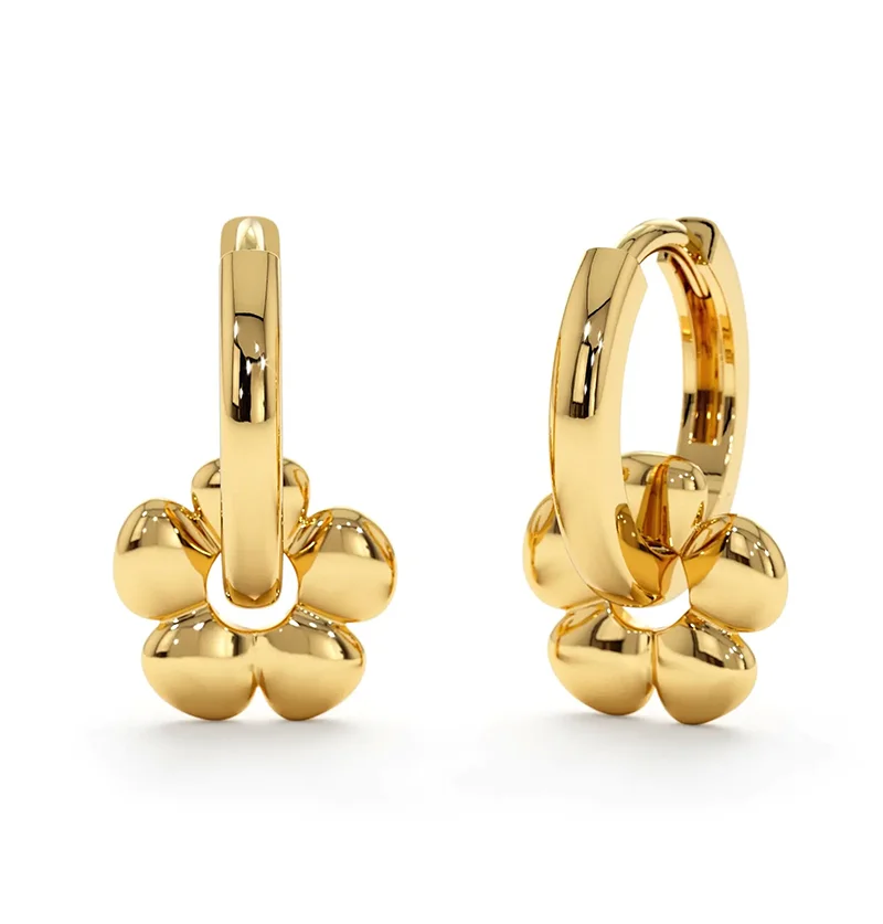 Fashion Jewelry for Girls 14k Gold Plated Rhodium Plated 925 Sterling Silver Ethnic Flower Charm Hug Hoop Earrings-Gift & Party