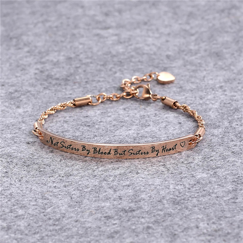 Girlfriend Bff Friendship Jewelry Stainless Steel PVD Plated Engraved Quote Custom Bar Bracelet for Women