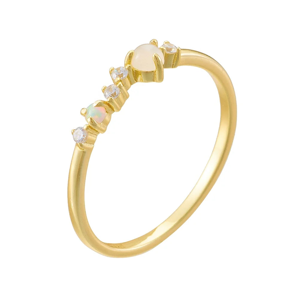 Fashion 925 Sterling Silver Gold Plated Marquise Opal Diamond Cz Zircon Band Rings