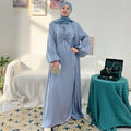 Loriya New Muslim Clothing Women Muslim Abaya 2022 Dubai Style Satin Abaya Muslim Dresses 2pc Set Wholesale
