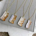 NM14765 Raw Citrine Crystal Druzy Slice Free Form Pendant Gold Plated Chain Necklace Boho Chic Minimalist Jewelry Gift for Women