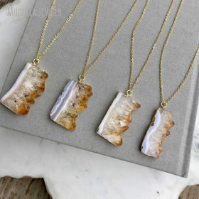 NM14765 Raw Citrine Crystal Druzy Slice Free Form Pendant Gold Plated Chain Necklace Boho Chic Minimalist Jewelry Gift for Women