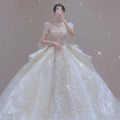 Beading Sequined Ball Gown Long Train Bride Dress Royal Wedding Dress Luxury