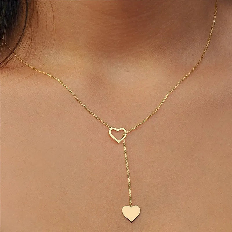 Simple Design Cuban Chain Necklace Long Pendant Heart-Shaped Simple Necklace for Women Jewelry Party Gift