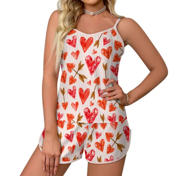 Customized Printed Women Valentines Sleepwear Home Pajamas Adult Valentine's Day Outfit Shorts Pajama Set
