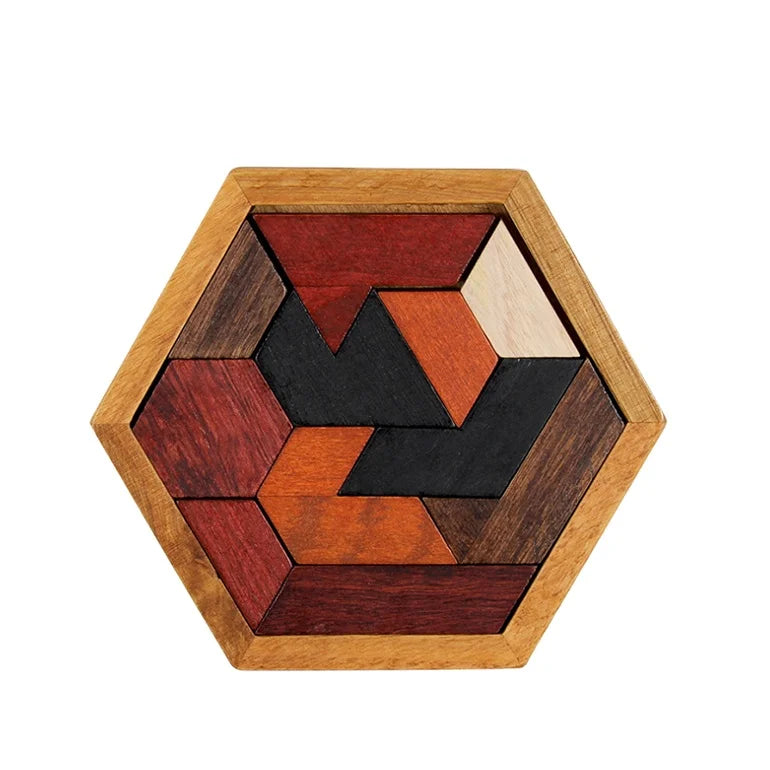 New Arrival Customized Color Wooden Jigsaw Puzzles Brain Teaser Toys Hexagonal Base 14x12cm Eco-Friendly Carbon Board Game