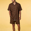 YUCHEN Customizable Summer Y2K Men's Sports Two-Piece Suit Breathable Casual Lapel Embroidery Pattern Shorts- Shirt Combination