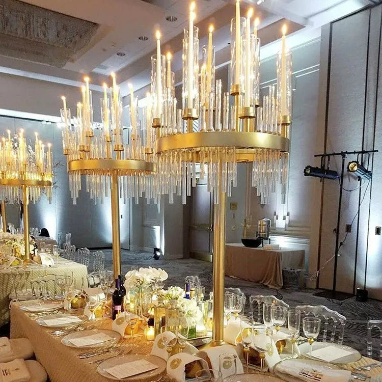 Wedding Birthday Party Supplies Gold Metal 9 Arms Candle Holder Centerpiece for Decoration