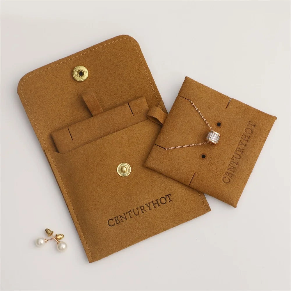 PUPPYSEW  Brown Velvet Jewelry Bag With Insert Microfiber Snap Button Jewelry Bag Jewelry Pouch With Insert Pad Necklace Pouch