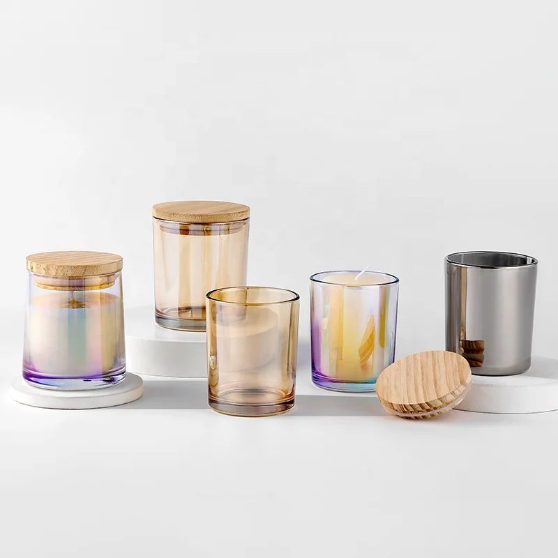 Iridescent Plating Reflected Glass Candle Vessels 6oz Christmas Home Decoration