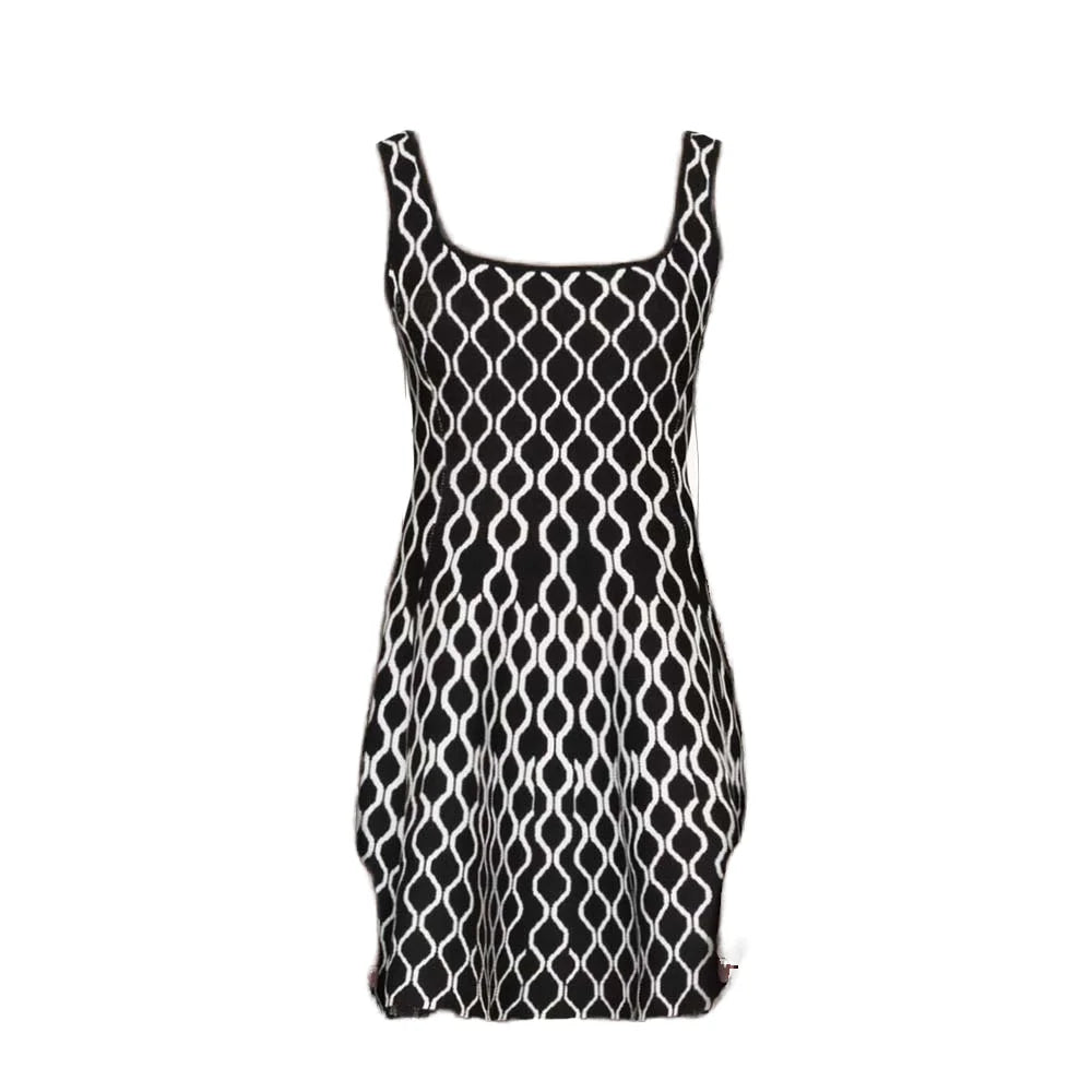 2025 Vintage Jacquard Mini Short A-Line Dress for Women High Quality Geometric Spring Sleeveless Square Collar Office Lady