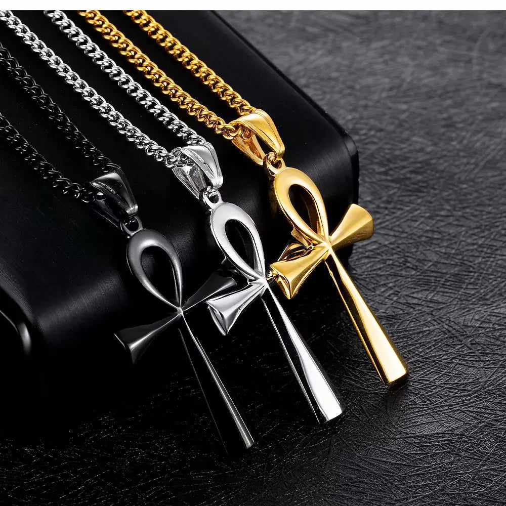 European and American Smooth Pendant Ancient Egyptian Cross Necklace NEW Bow Necklace for Men
