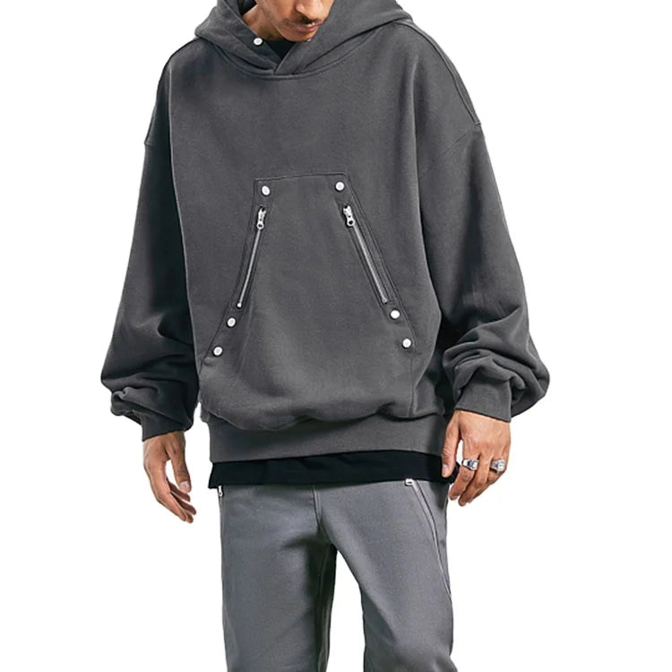 2026 Custom Oversized Heavyweight Hoodie Sleeves Crew Neck American Hip Hop Chaopai  Men Hoodies