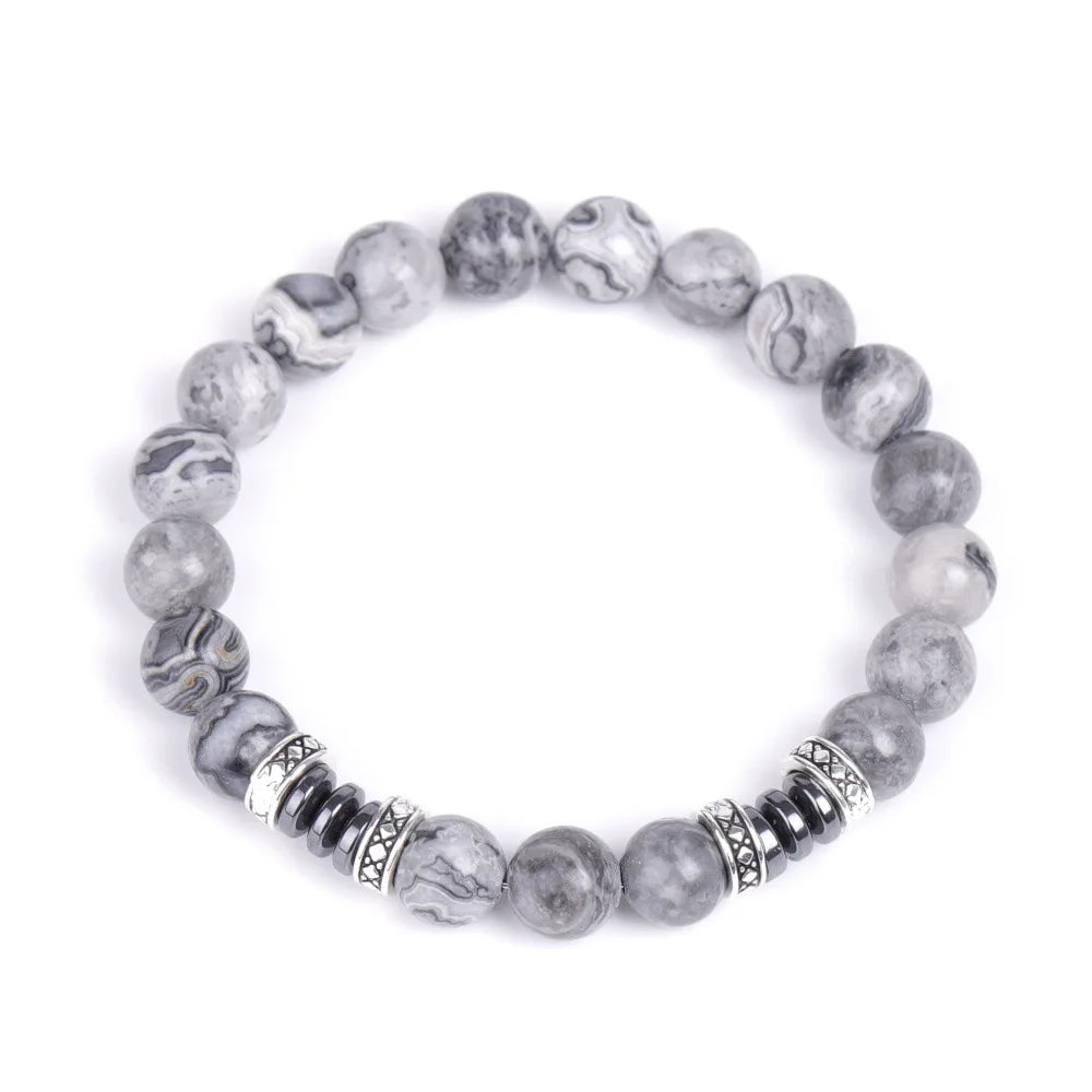 Trend Volcanic Map Natural Raw Healing Stone Black Partition Bracelet Jewelry