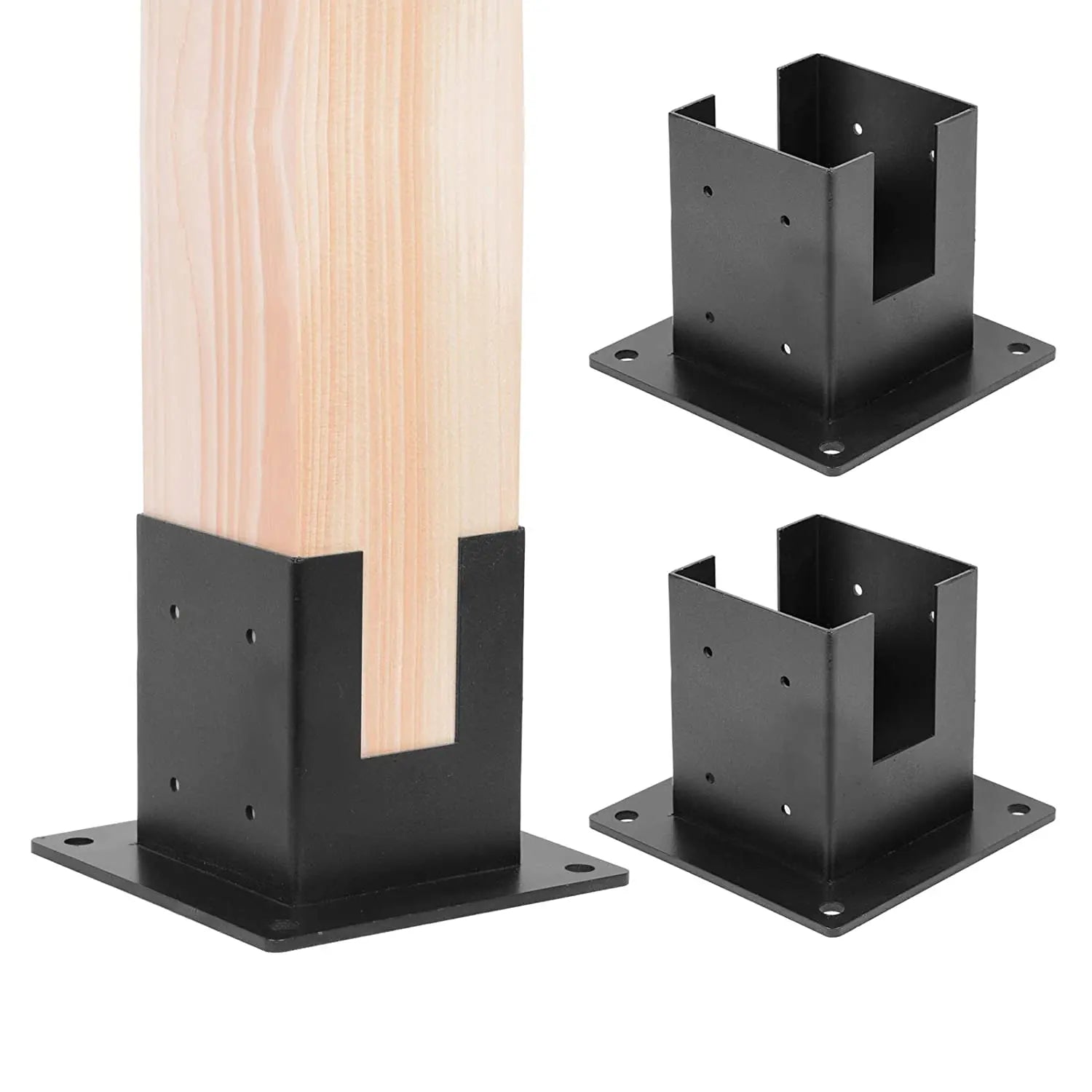 Wood Fence Post Base Brackets Coated Fence Post Anchor with Screws for Deck Porch Handrail Railing