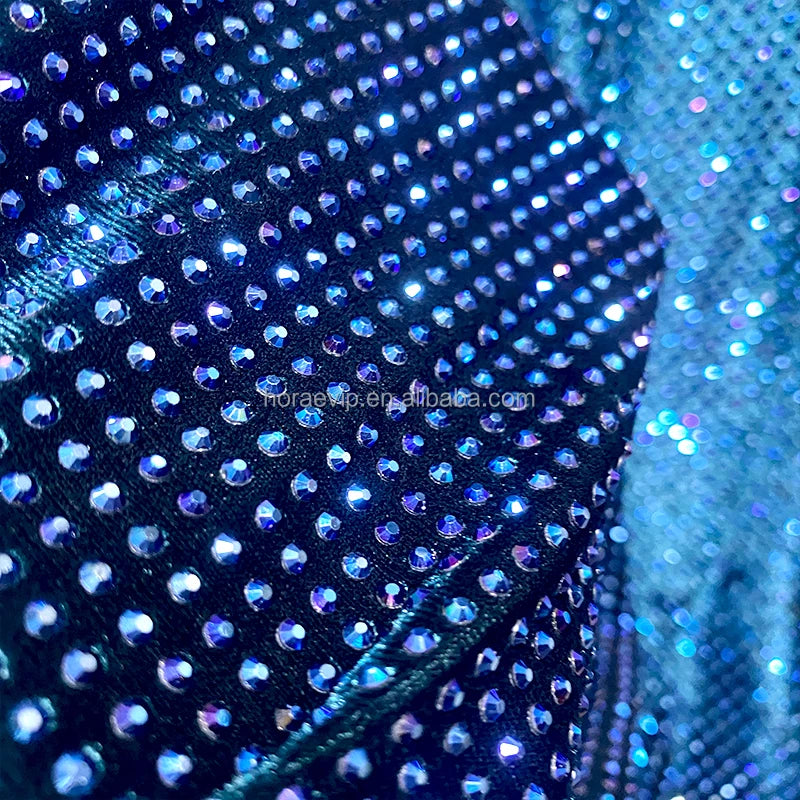 F002 Luxury Heavy Wedding Dress Crystal Fabric Sparking Stretchy Rhinestone Fabric