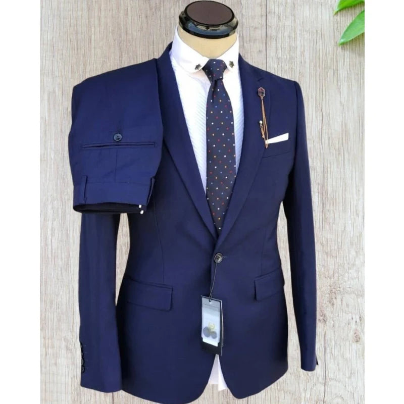Wholesale Blue Black Casual Men Suits Single Breasted One Button Blazer Pant Hombre Formal Business 2 Piece Suits Set for Men
