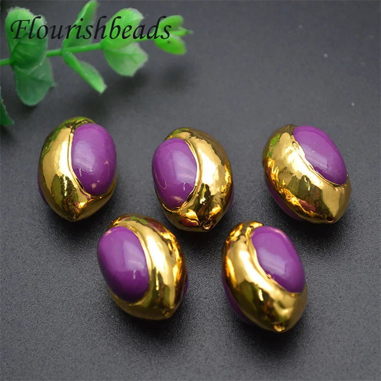 Jewelry Findings Good Quality Gold Plated Oval Shape Natural Purple Color Stone Loose Beads for DIY Bracelet Necklace Making