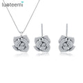 LUOTEEMI Rose Flower Women Cubic Zirconia Tiny CZ Paved Jewelry Sets Factory Wholesale Fashion Jewelry