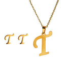 Stainless Steel Capital Initial Necklace Earrings Set Gold 26 Alphabet Letter Earrings Necklace Jewelry Sets for Women Girls
